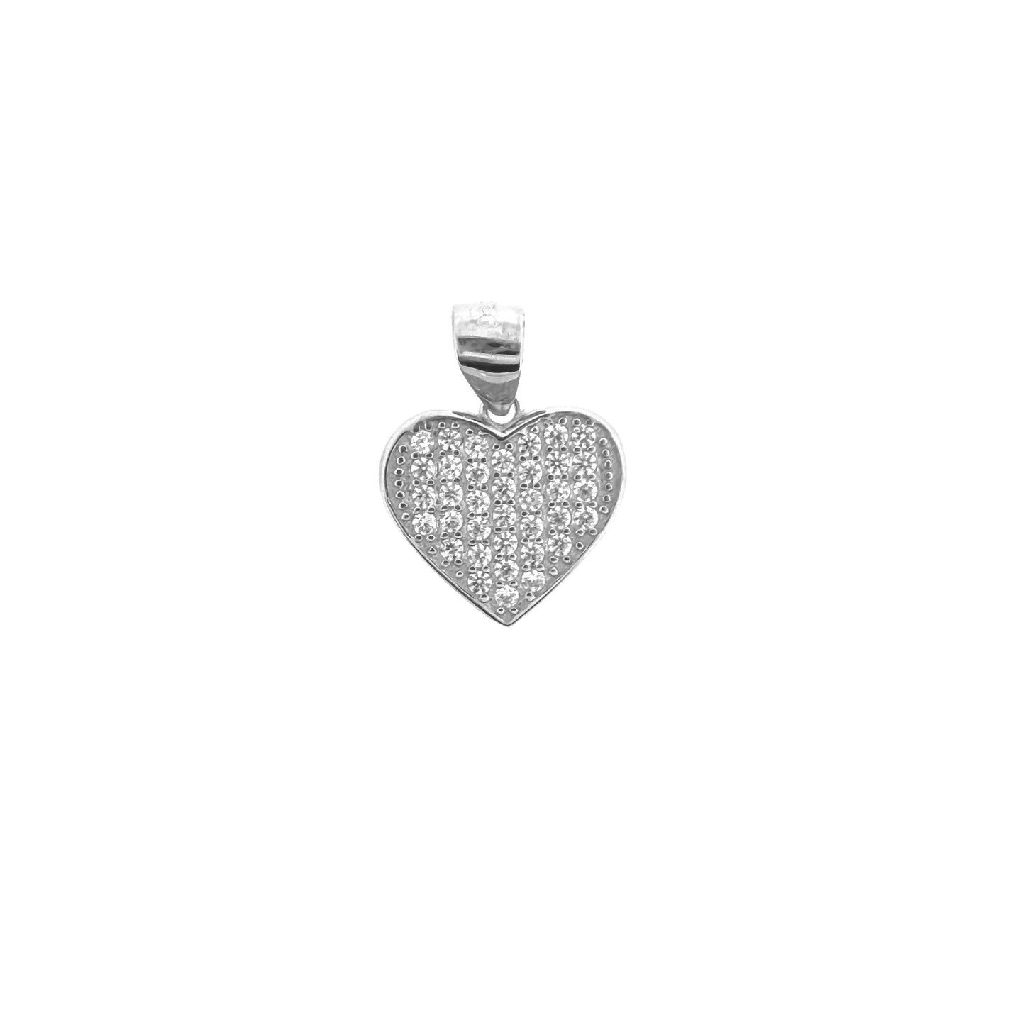 Flat Sterling Silver Pavé Heart Necklace Set