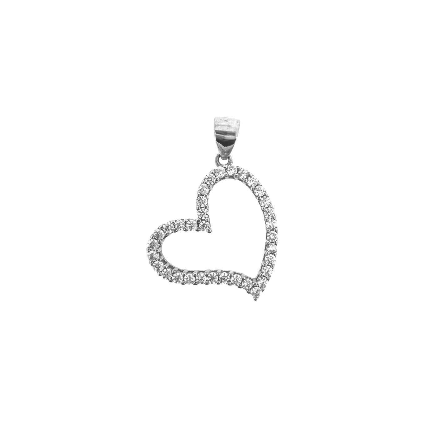 Slanted Sterling Pavé Silver Outlined Heart Necklace Set
