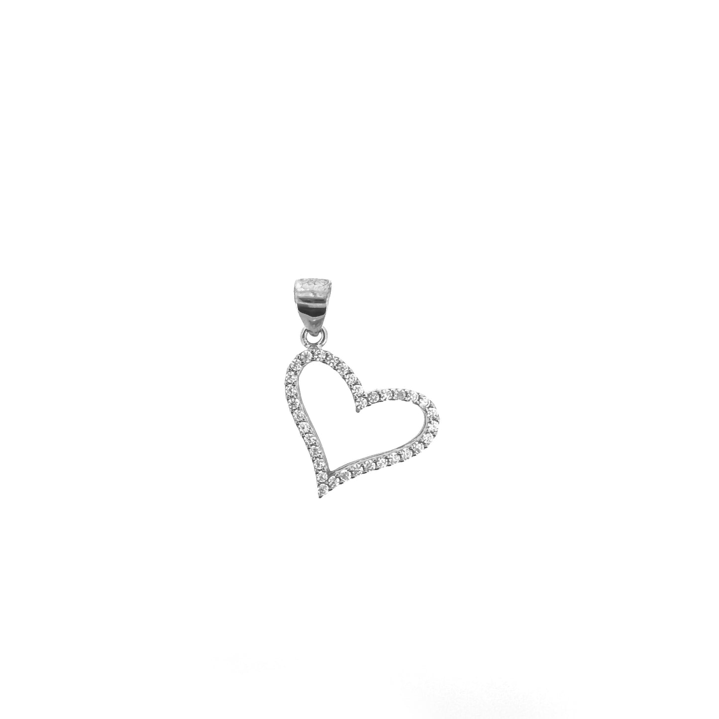 Slanted Sterling Pavé Silver Outlined Heart Necklace Set