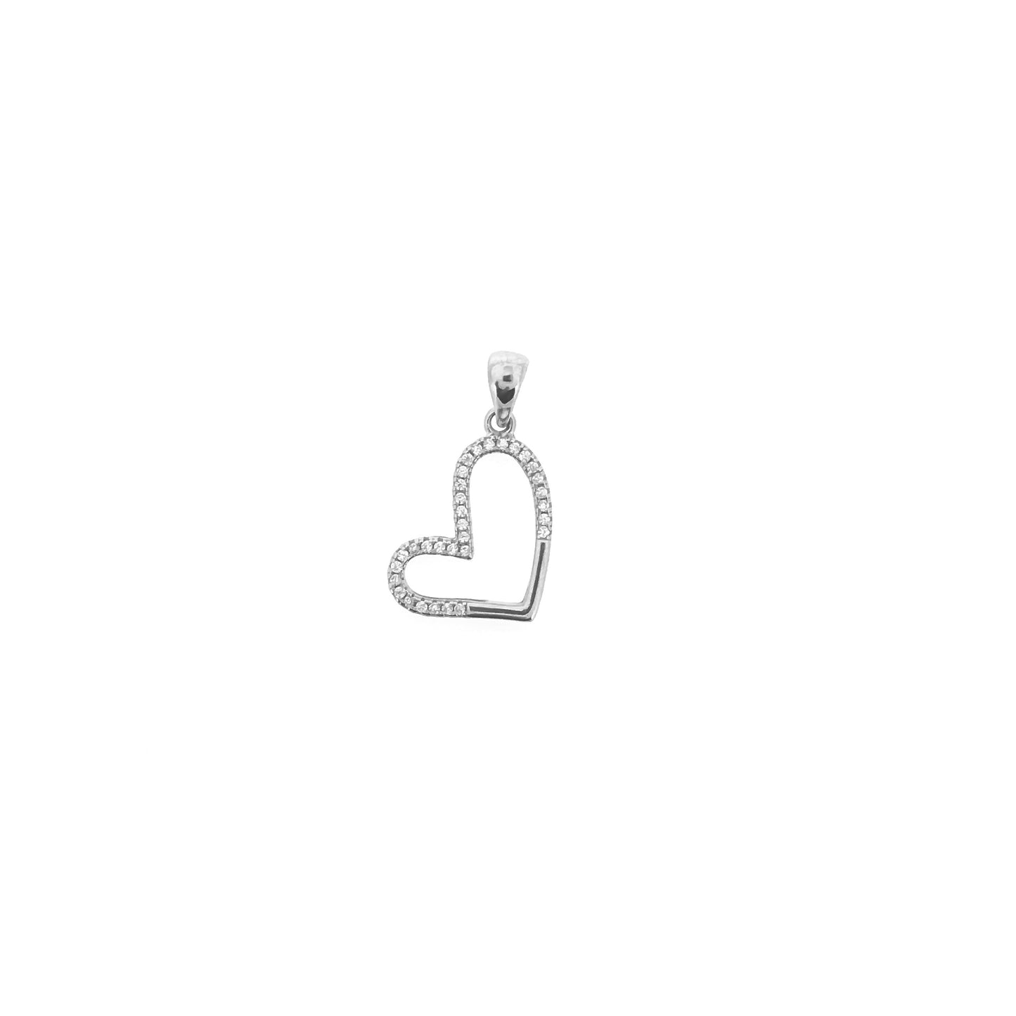Slanted Sterling Silver Semi Pavé Outlined Heart Pendant