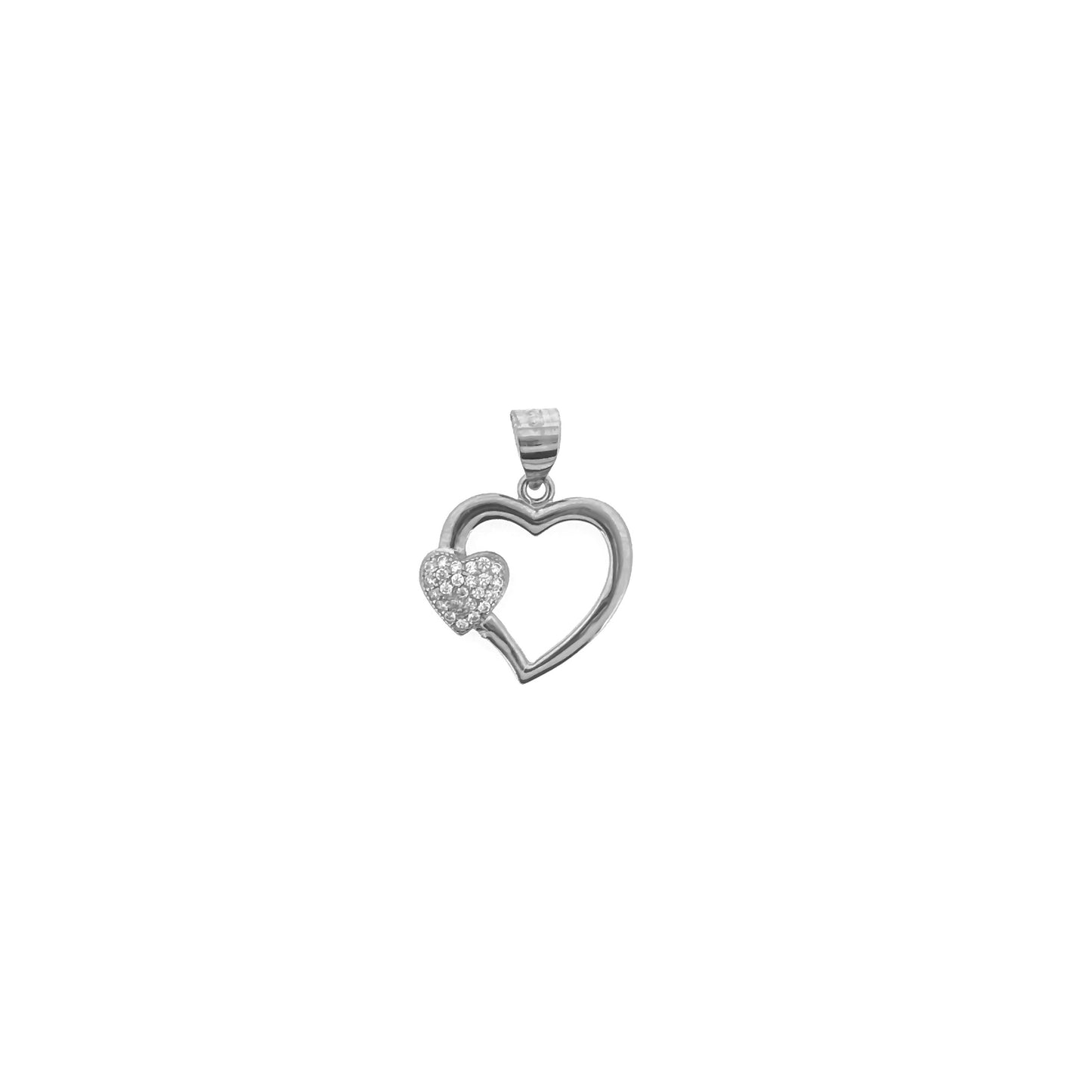Sterling Silver Outlined Heart With Mini Pavé Heart Necklace Set