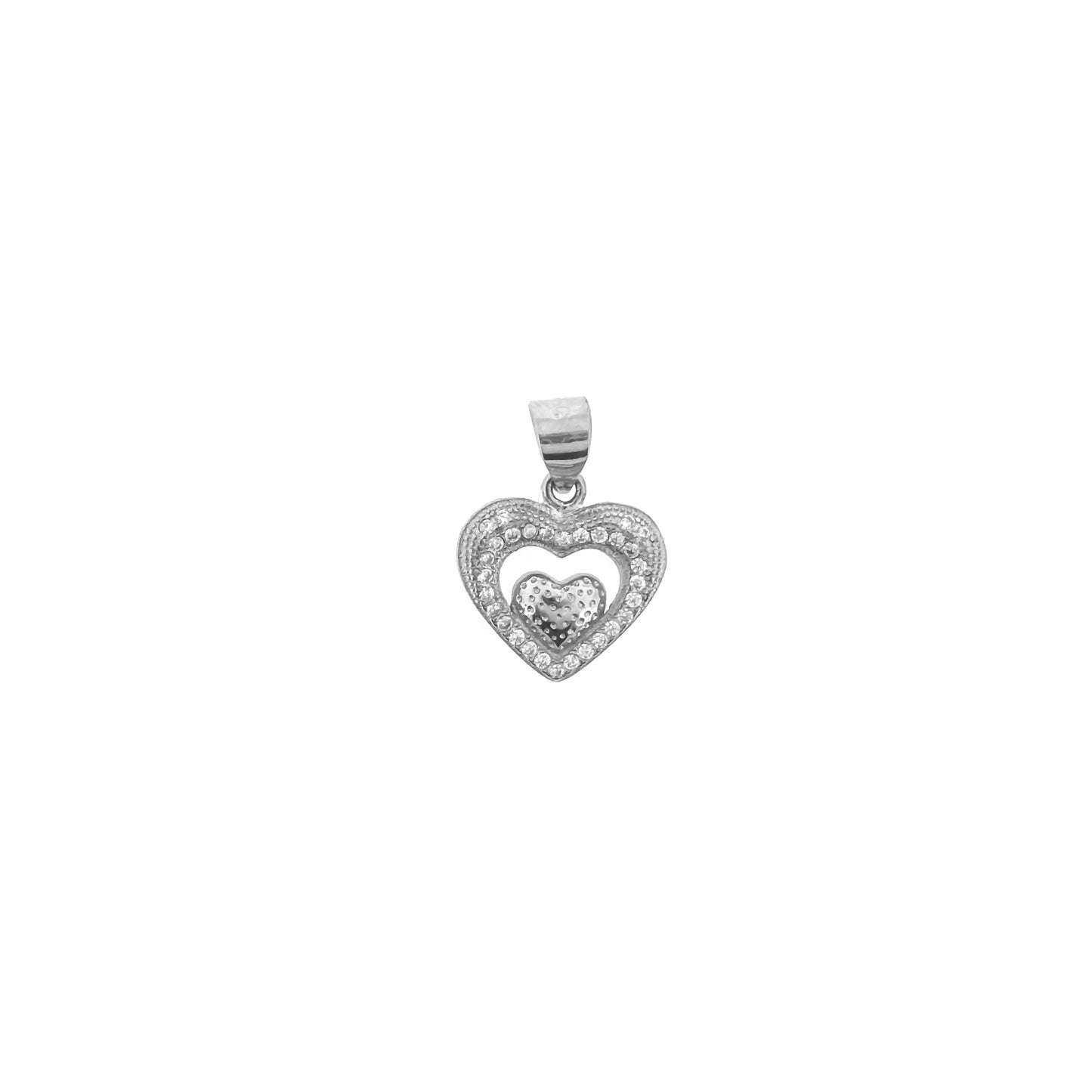 Sterling Silver Pavé Outlined Heart With Center Mini Heart Necklace Set