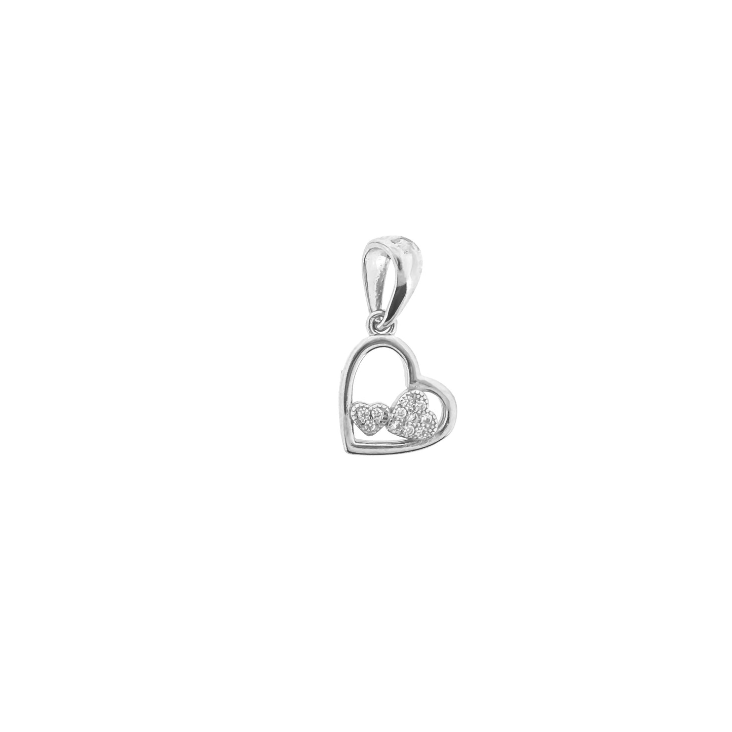 Sterling Silver Outlined Heart With Double Mini Hearts Necklace Set