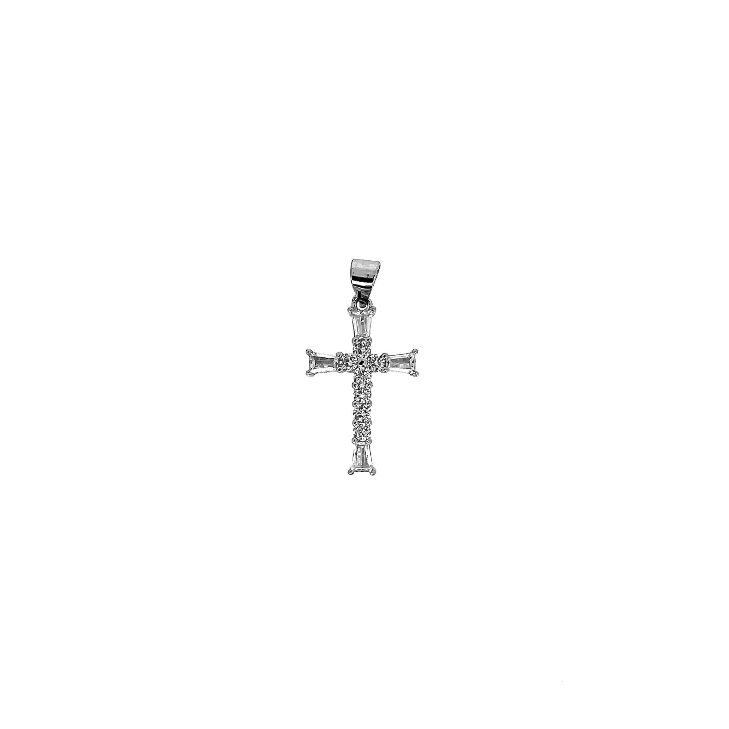 Sterling Silver Baguette Cut Cross Pendant