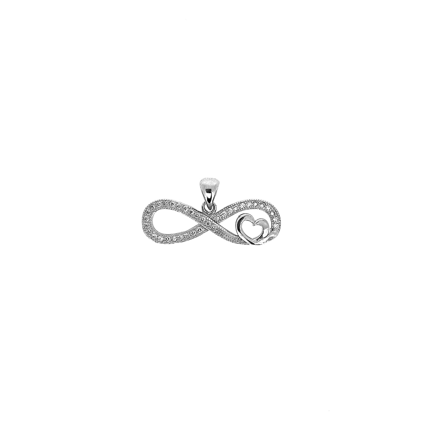 Sterling Silver Horizontal Pavé Infinity With Heart Pendant