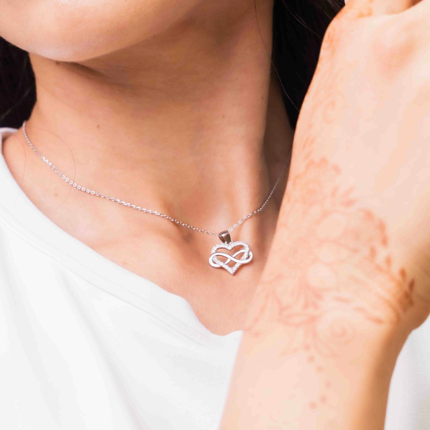 Sterling Silver Pavé Heart With Infinity Necklace Set
