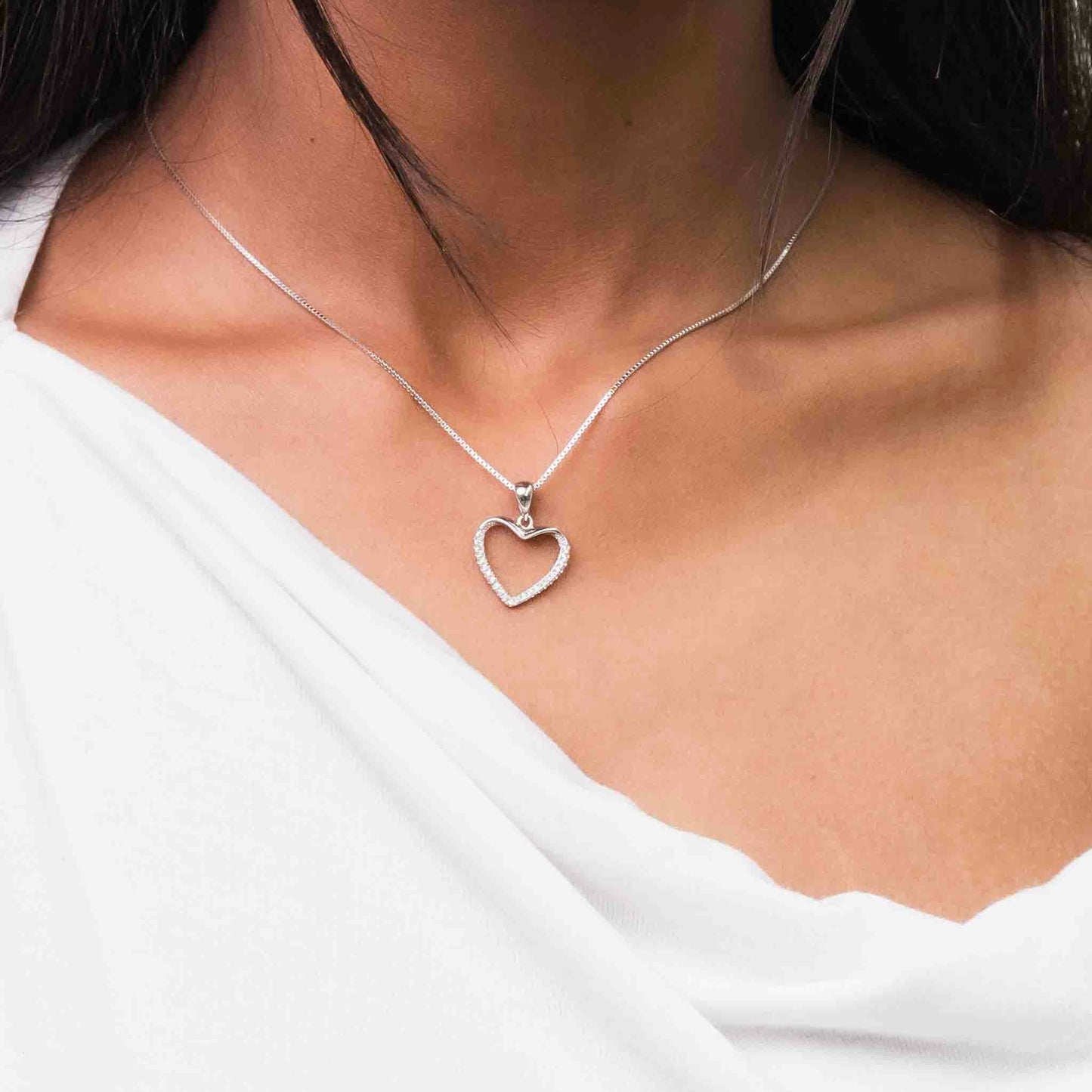 Sterling Silver Semi Pavé Outlined Heart Pendant