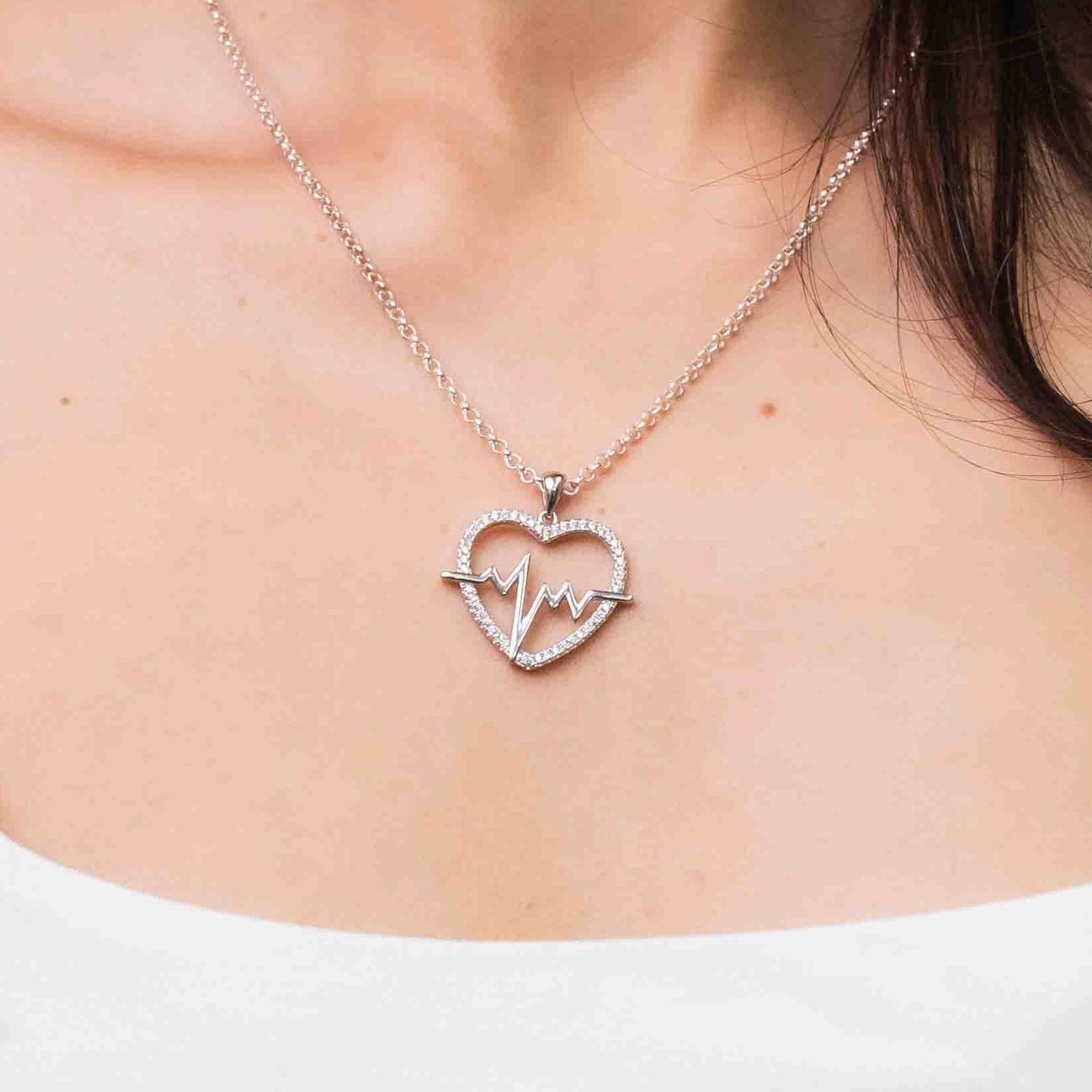 Sterling Silver Pavé Heartbeat Pendant