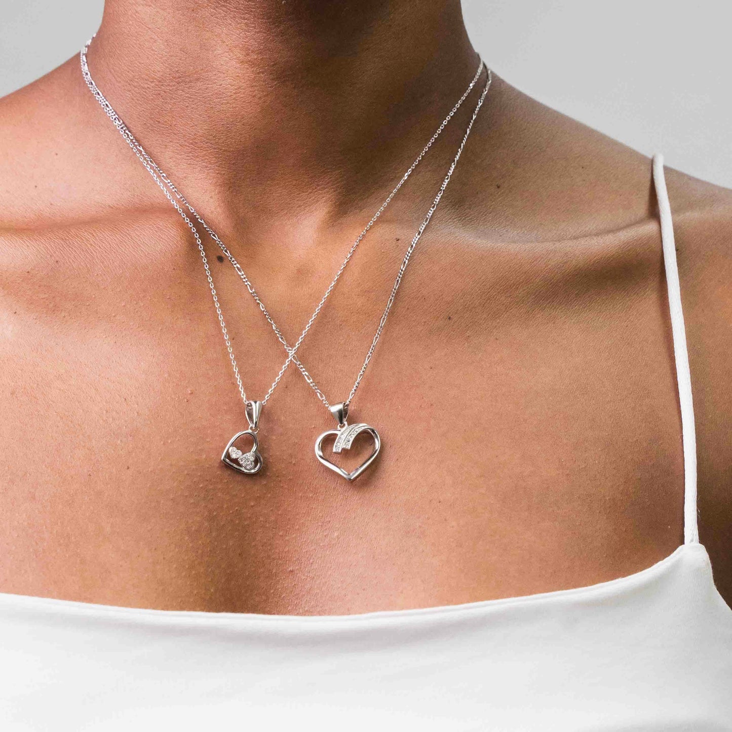 Sterling Silver Pavé Heart Necklace Set
