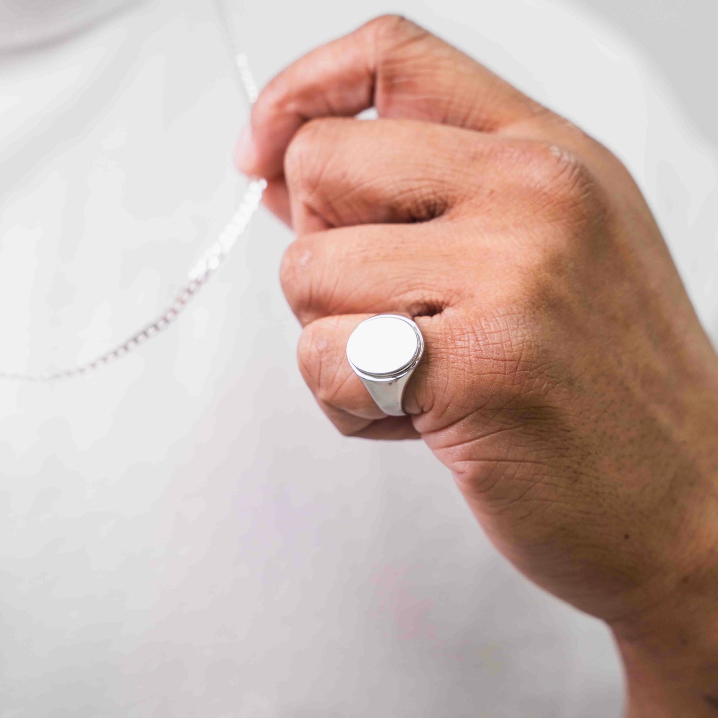 Sterling Silver Beveled Oval Signet Ring
