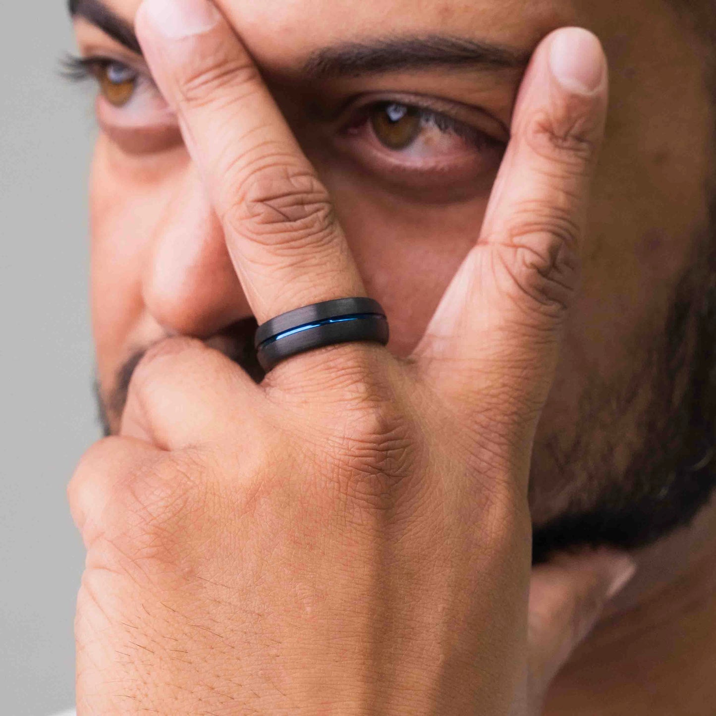 Dome Black & Royal Blue Tungsten Ring