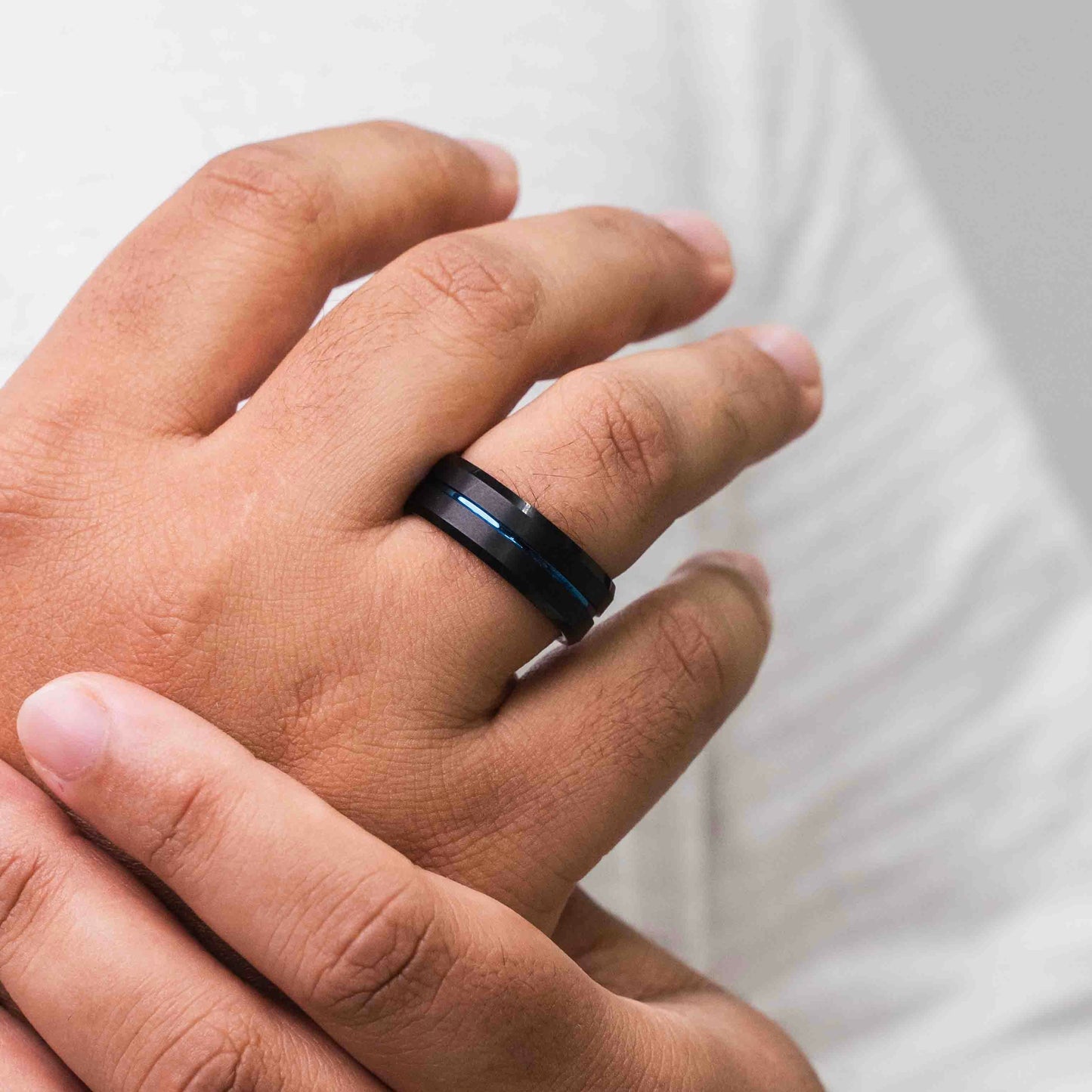 Dome Black & Royal Blue Tungsten Ring