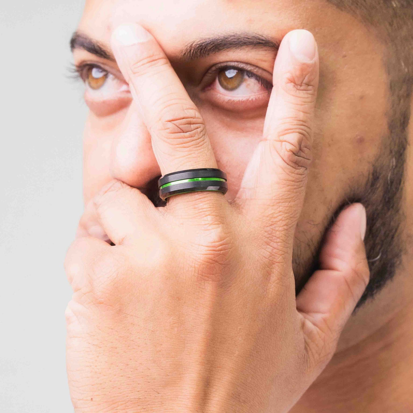 Beveled Edge Black & Green Tungsten Ring