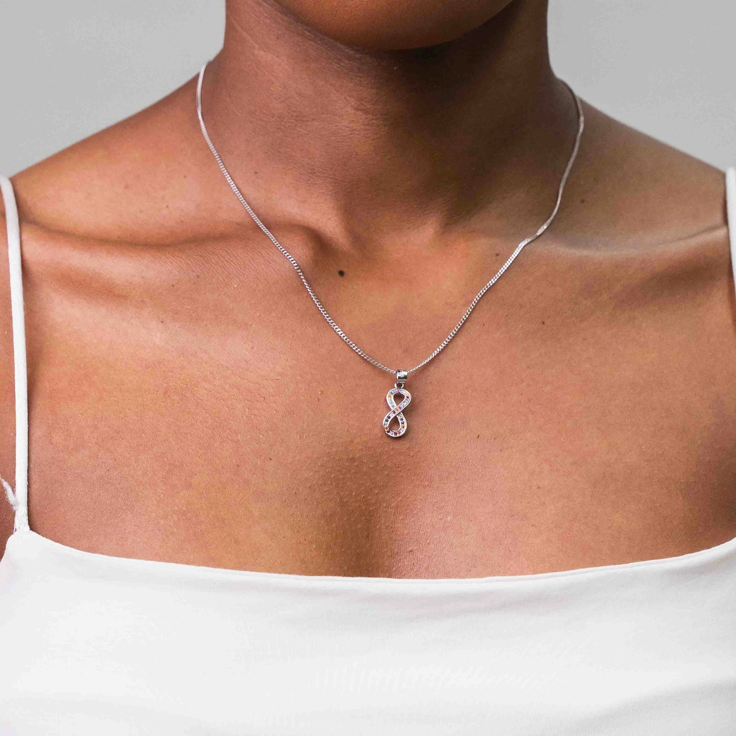 Sterling Silver Vertical Colourful Pavé Infinity Pendant