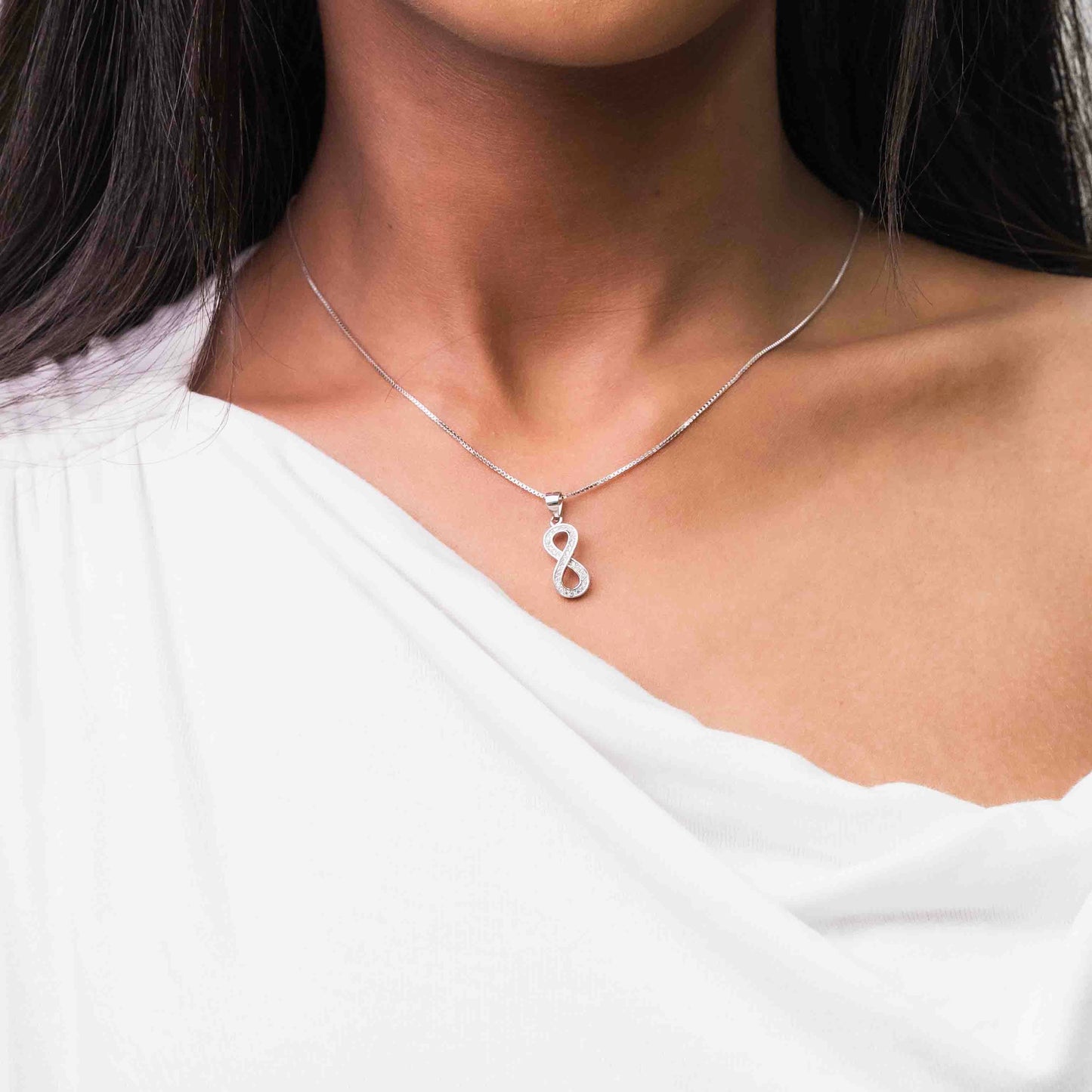 Sterling Silver Vertical Pavé Infinity Necklace Set