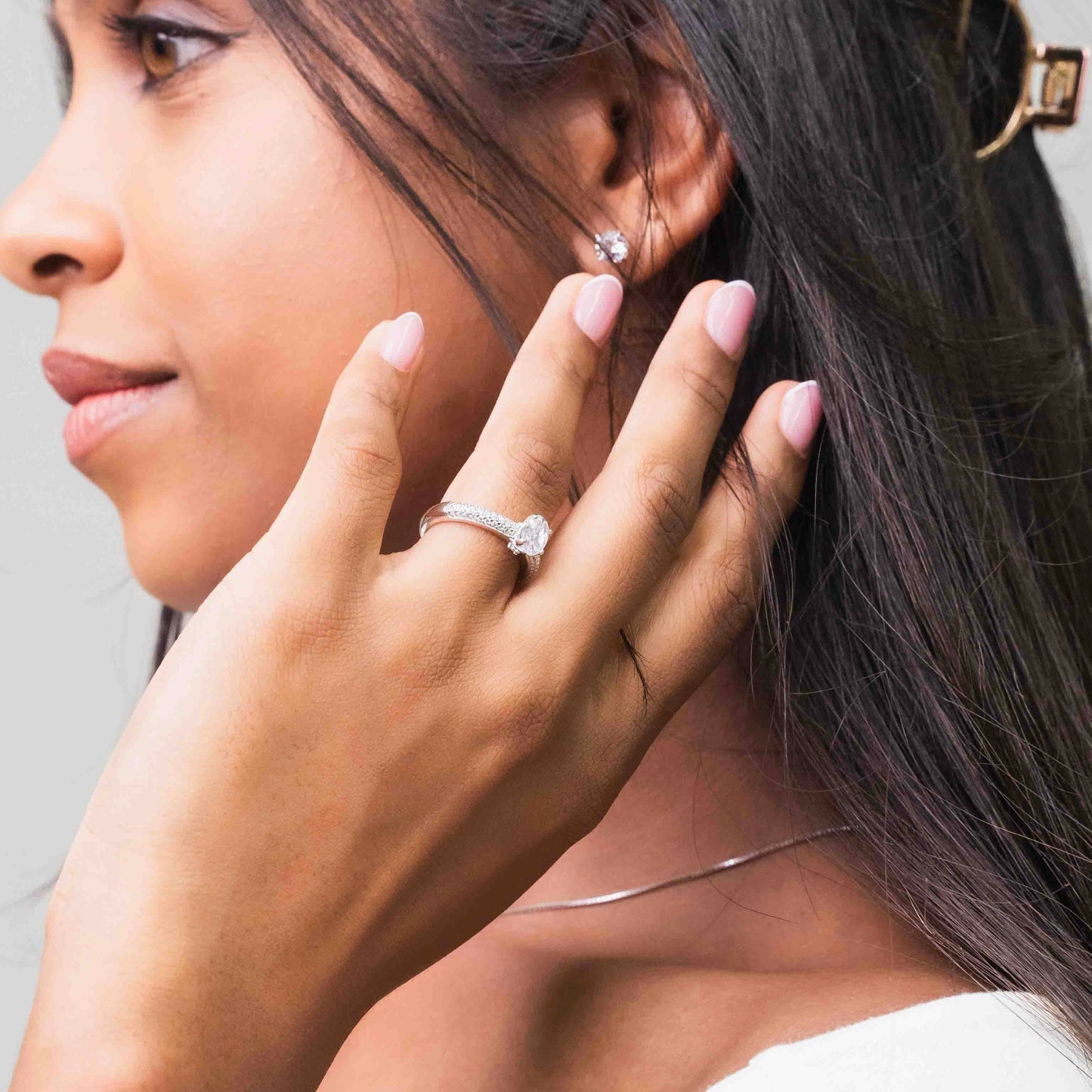 Oval Pavé Sterling Silver Ring