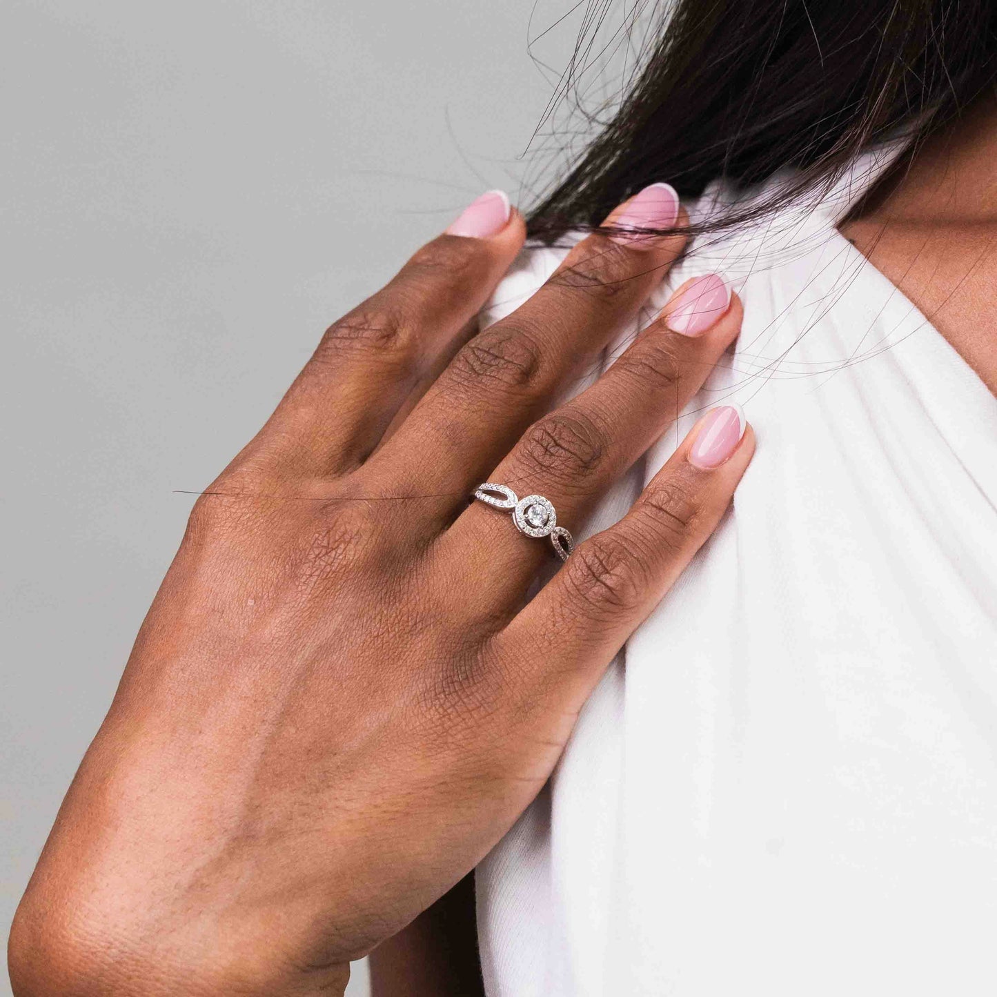 Circular Spaced Halo Pavé Sterling Silver Ring