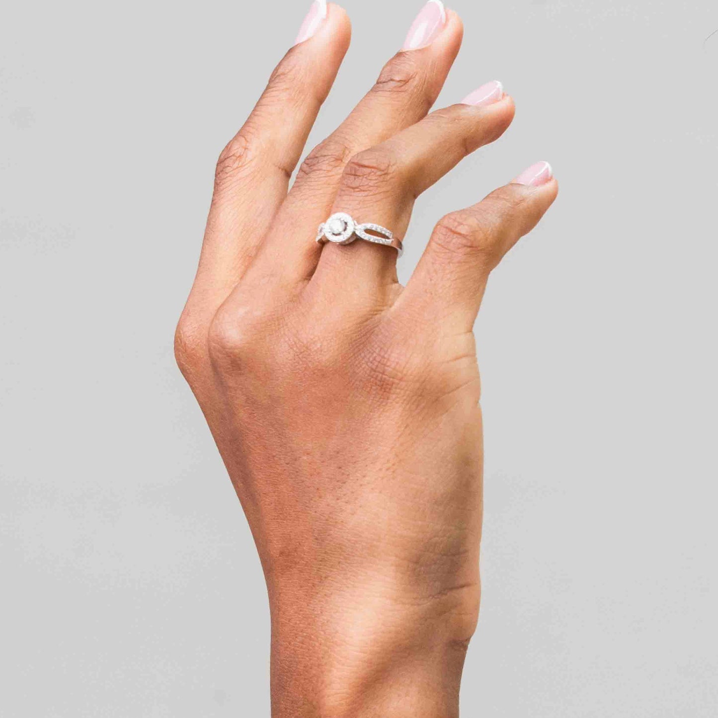 Circular Spaced Halo Pavé Sterling Silver Ring