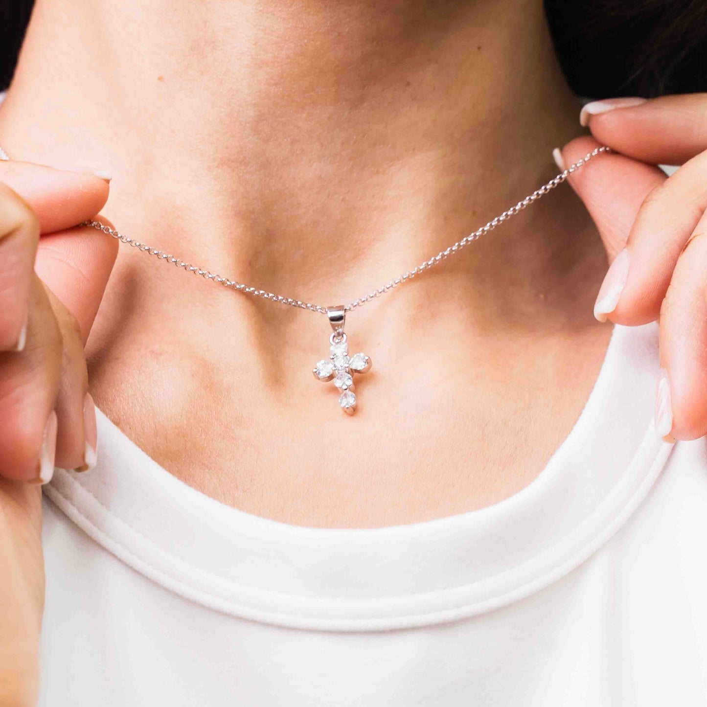 Silver Heart Shaped Cubic Zirconia Cross Pendant
