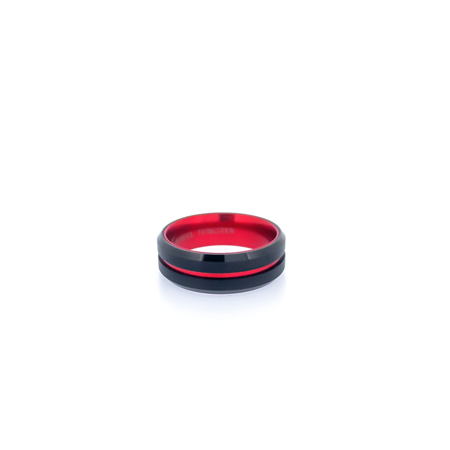 Beveled Edge Black & Red Tungsten Ring