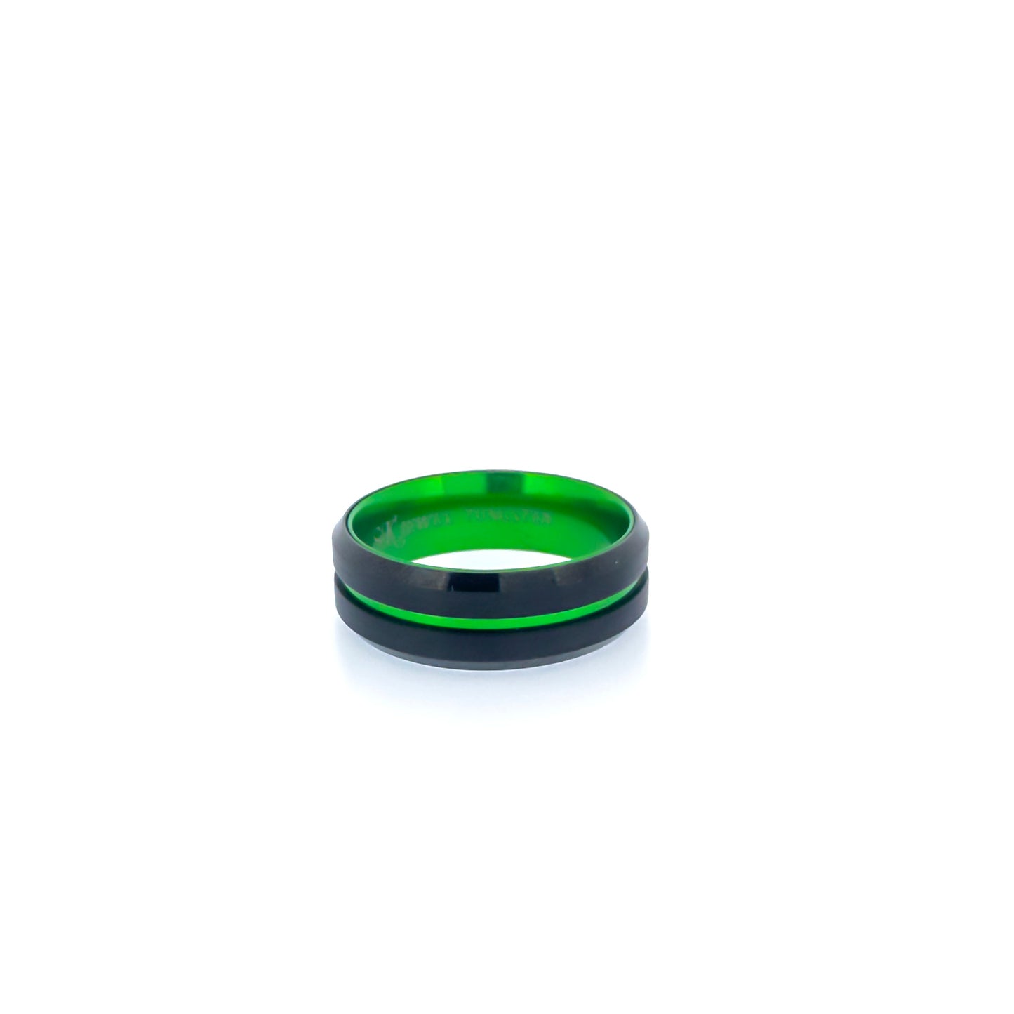 Beveled Edge Black & Green Tungsten Ring