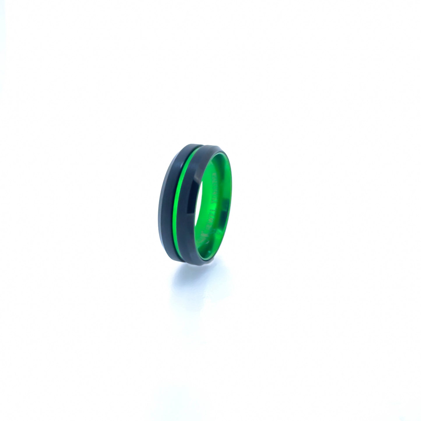 Beveled Edge Black & Green Tungsten Ring