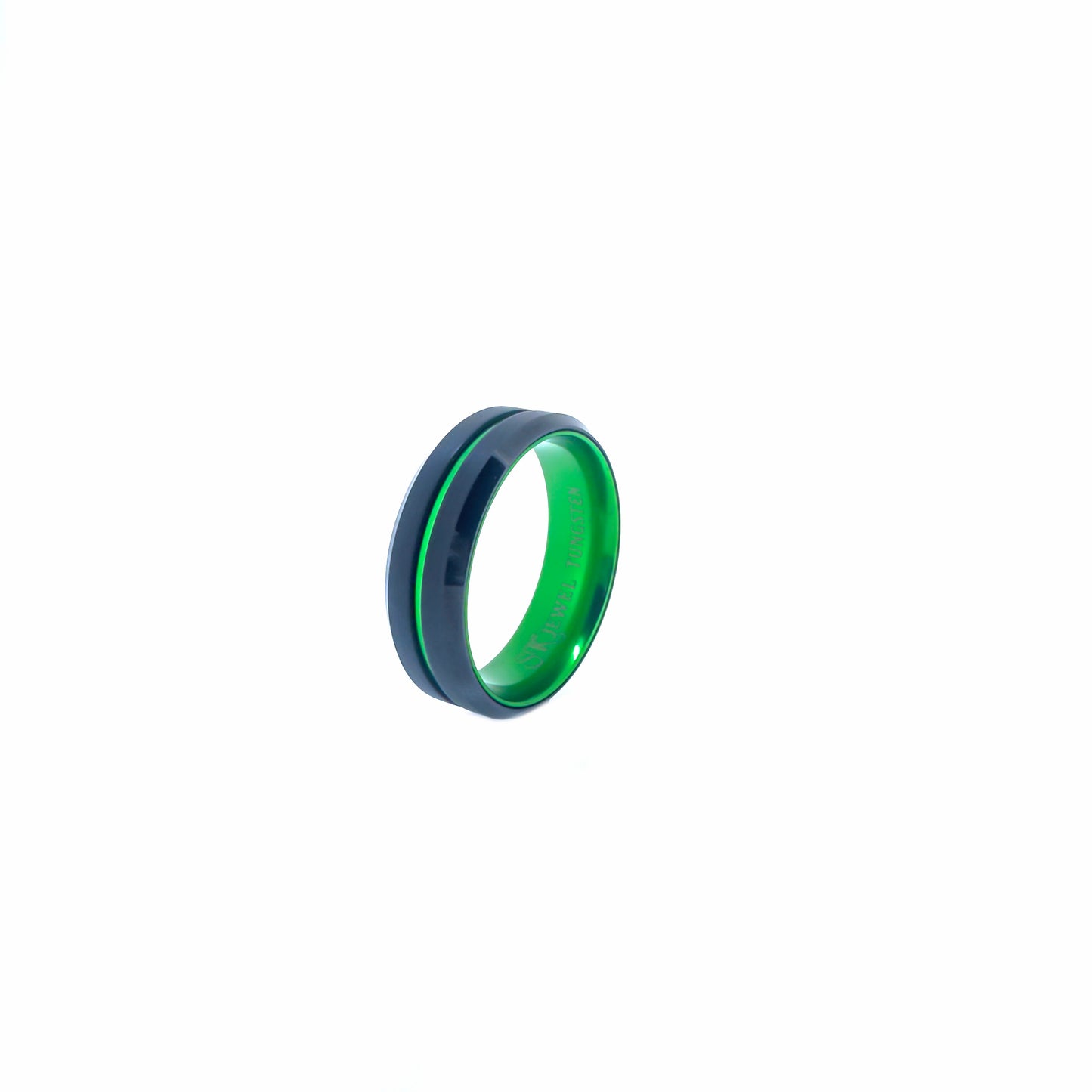 Beveled Edge Black & Green Tungsten Ring