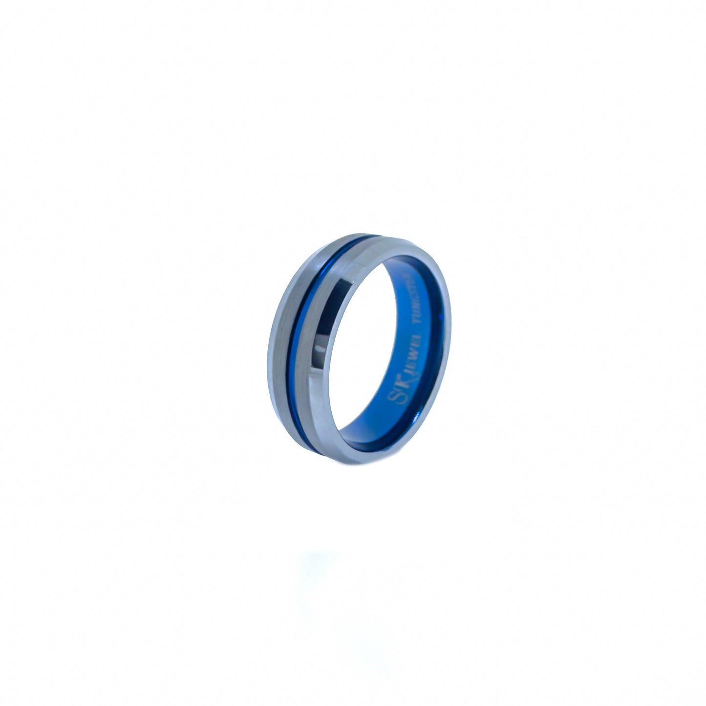 Beveled Edge Silver & Royal Blue Tungsten Ring