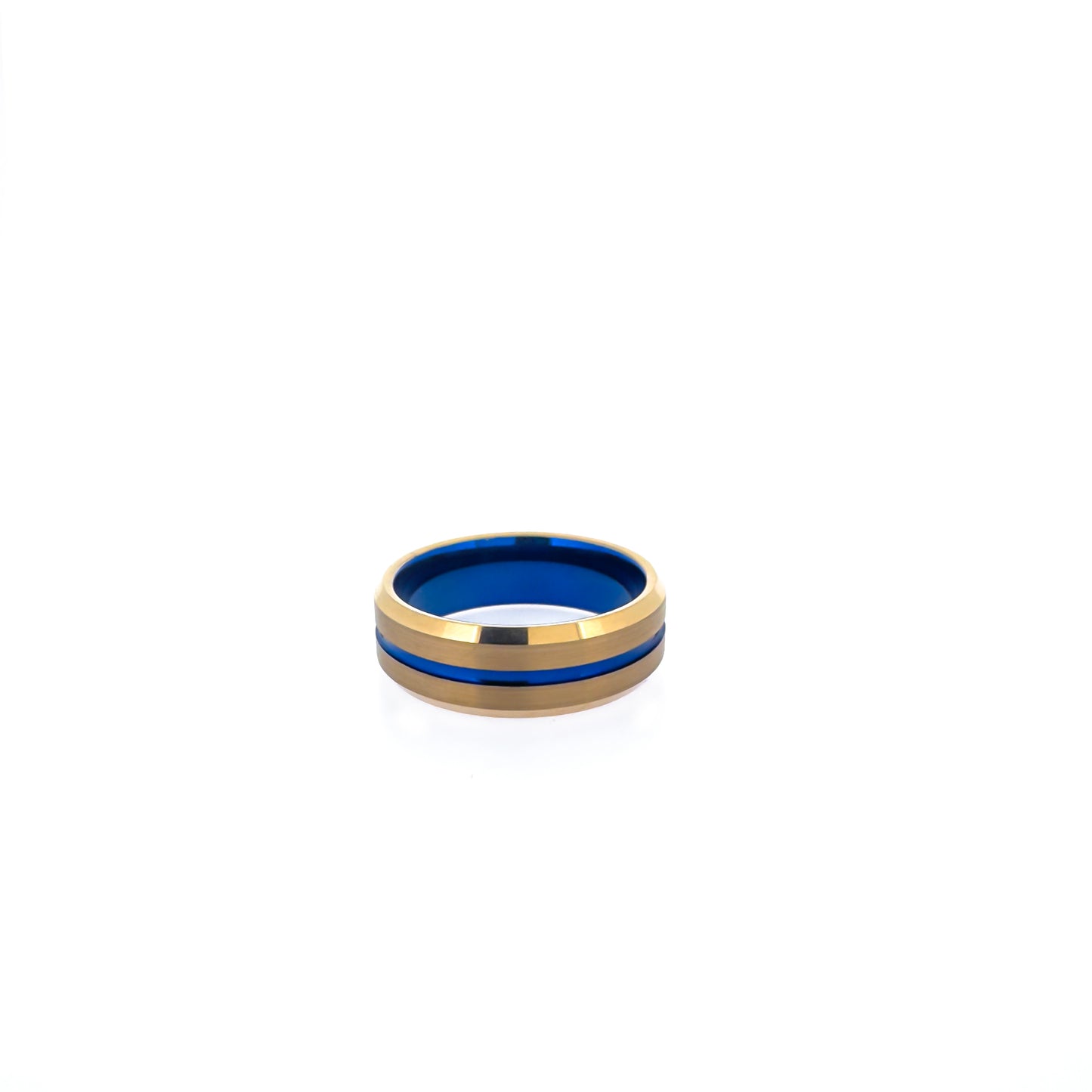 Beveled Edge Rose Gold & Royal Blue Tungsten Ring