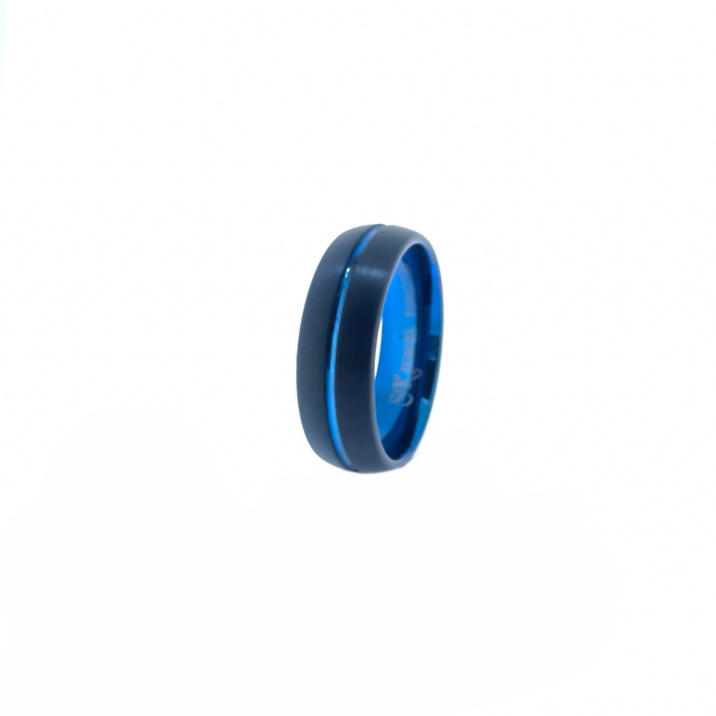 Dome Black & Royal Blue Tungsten Ring