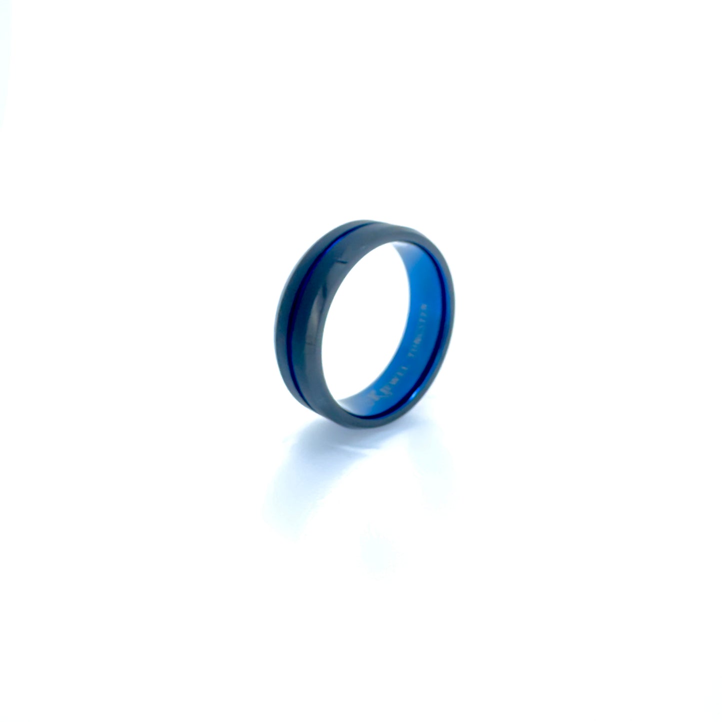 Beveled Edge Black & Royal Blue Tungsten Ring