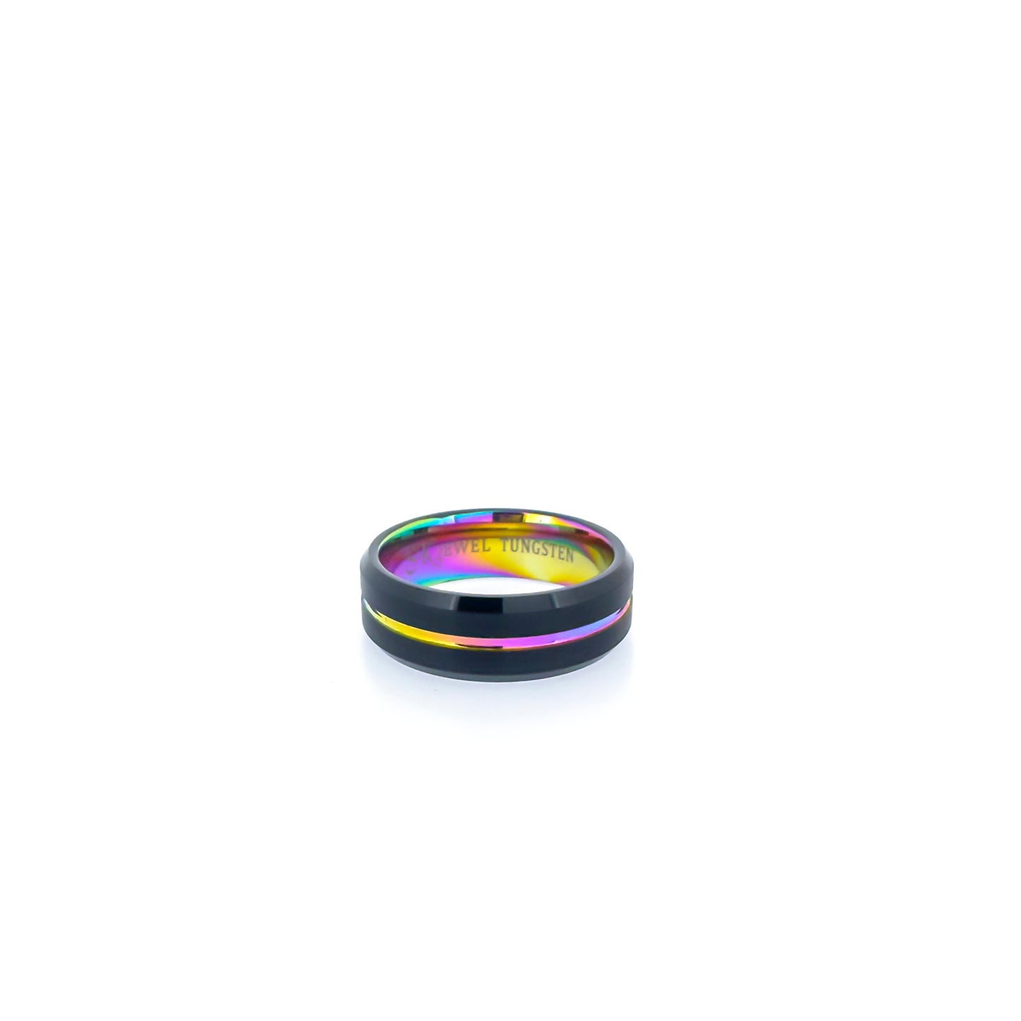 Beveled Edge Black & Multicolour Tungsten Ring