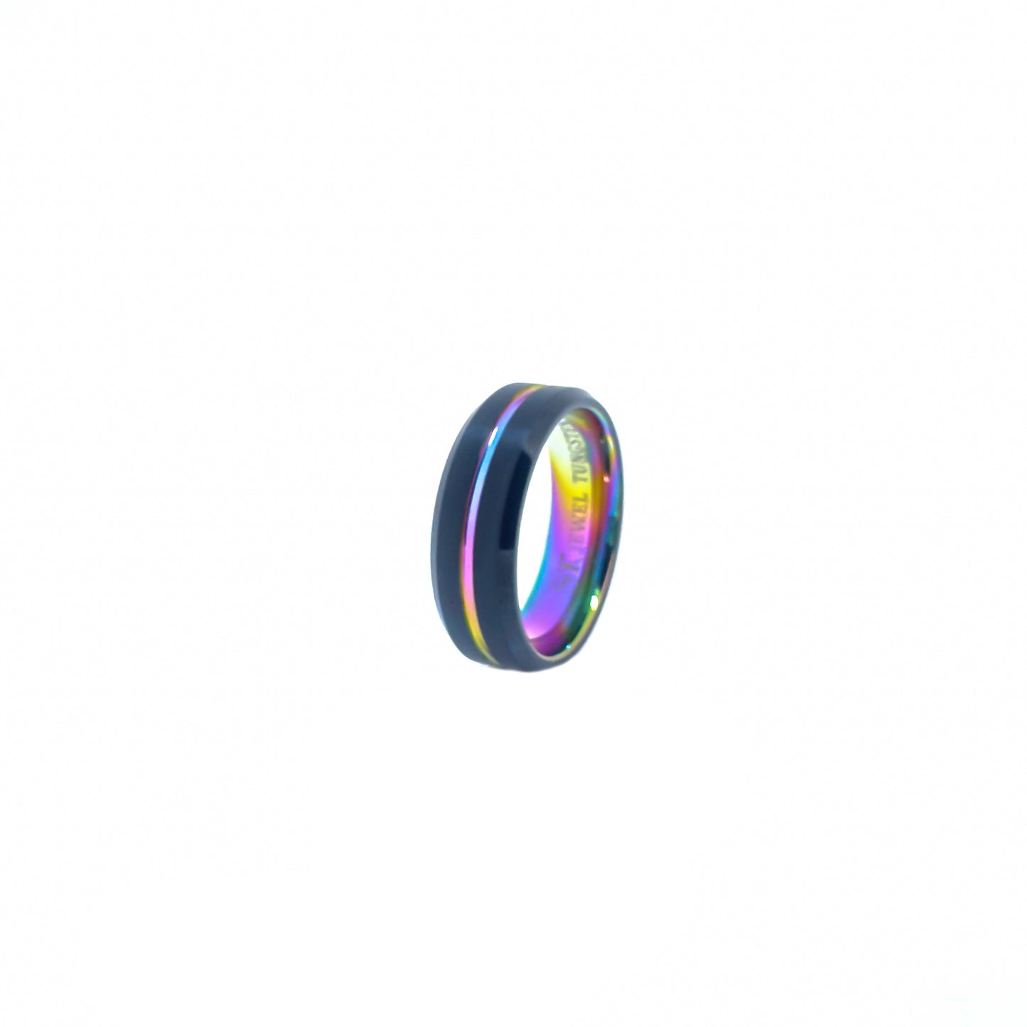 Beveled Edge Black & Multicolour Tungsten Ring