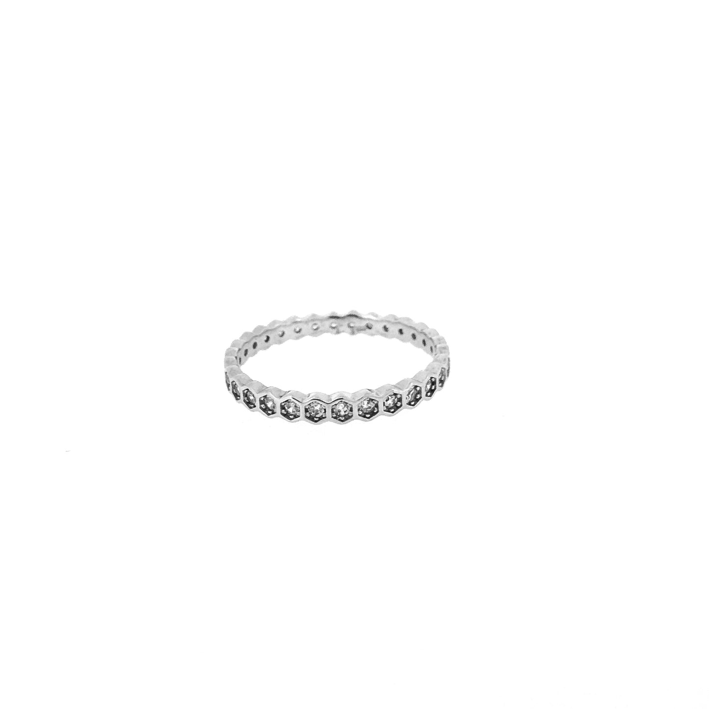 Hexagonal Pavé Sterling Silver Ring