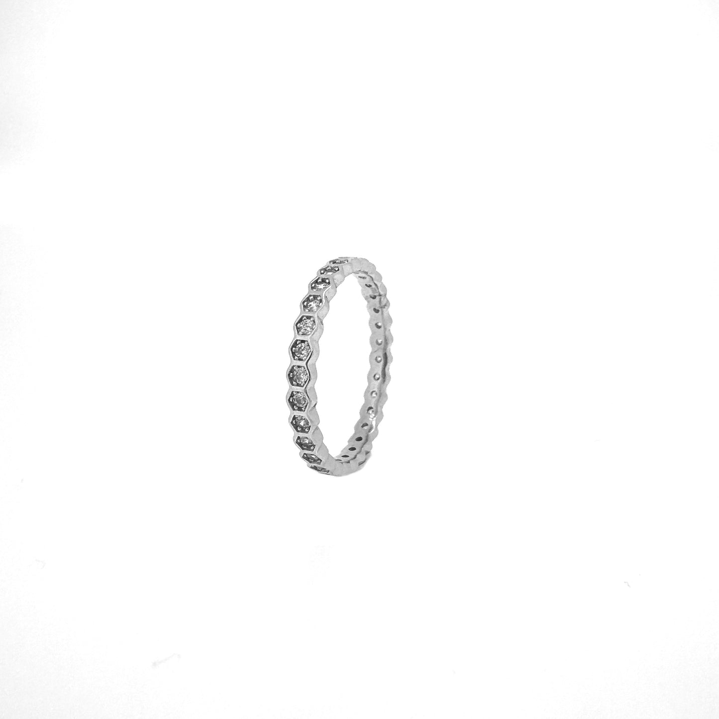 Hexagonal Pavé Sterling Silver Ring