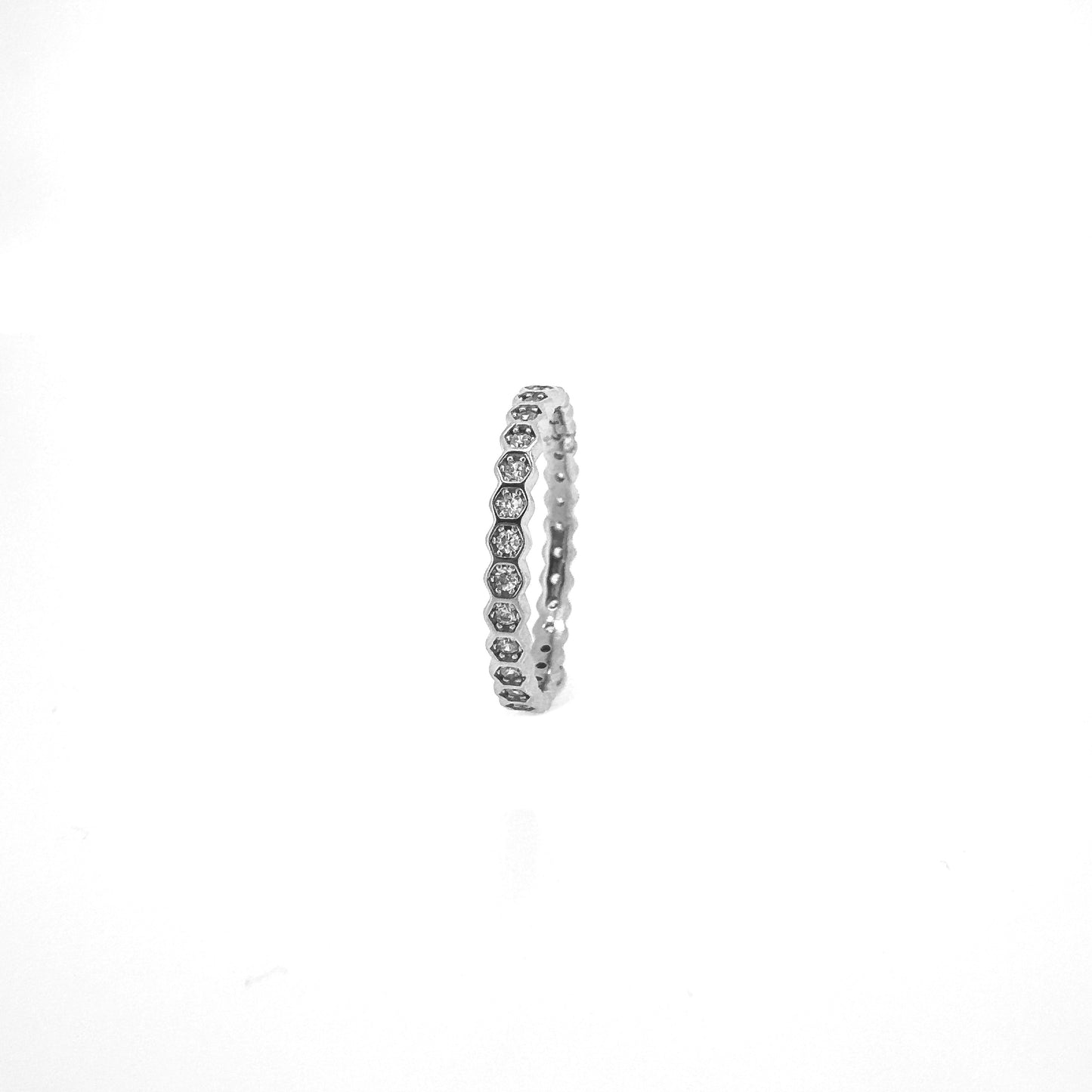 Hexagonal Pavé Sterling Silver Ring