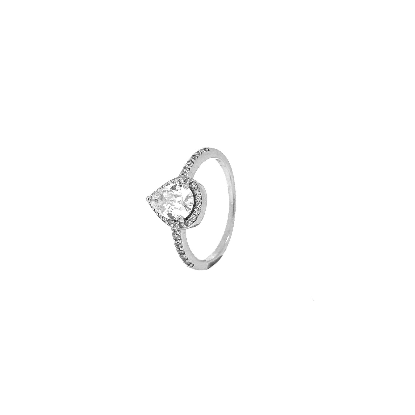 Pear Halo Sterling Silver Ring