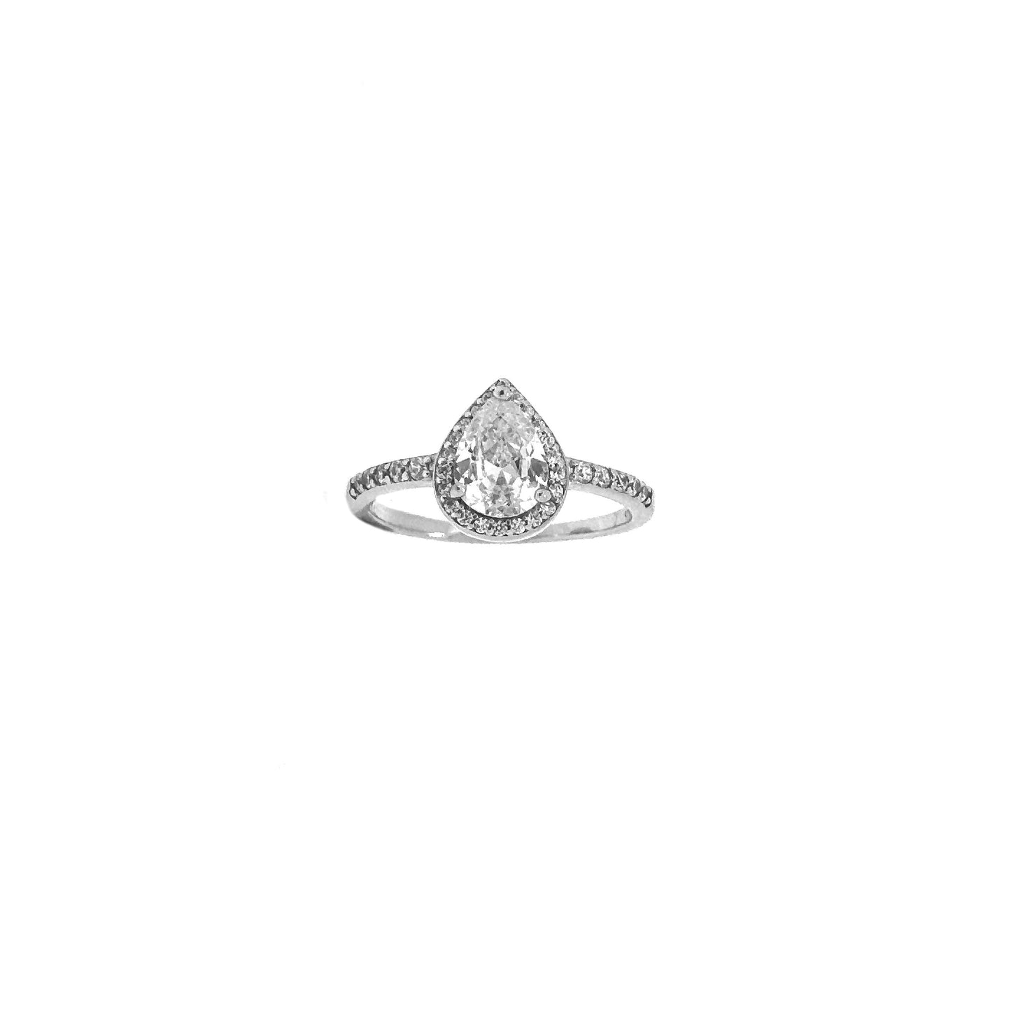 Pear Halo Sterling Silver Ring