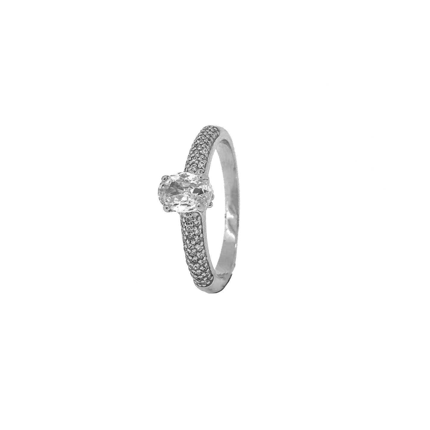 Oval Pavé Sterling Silver Ring