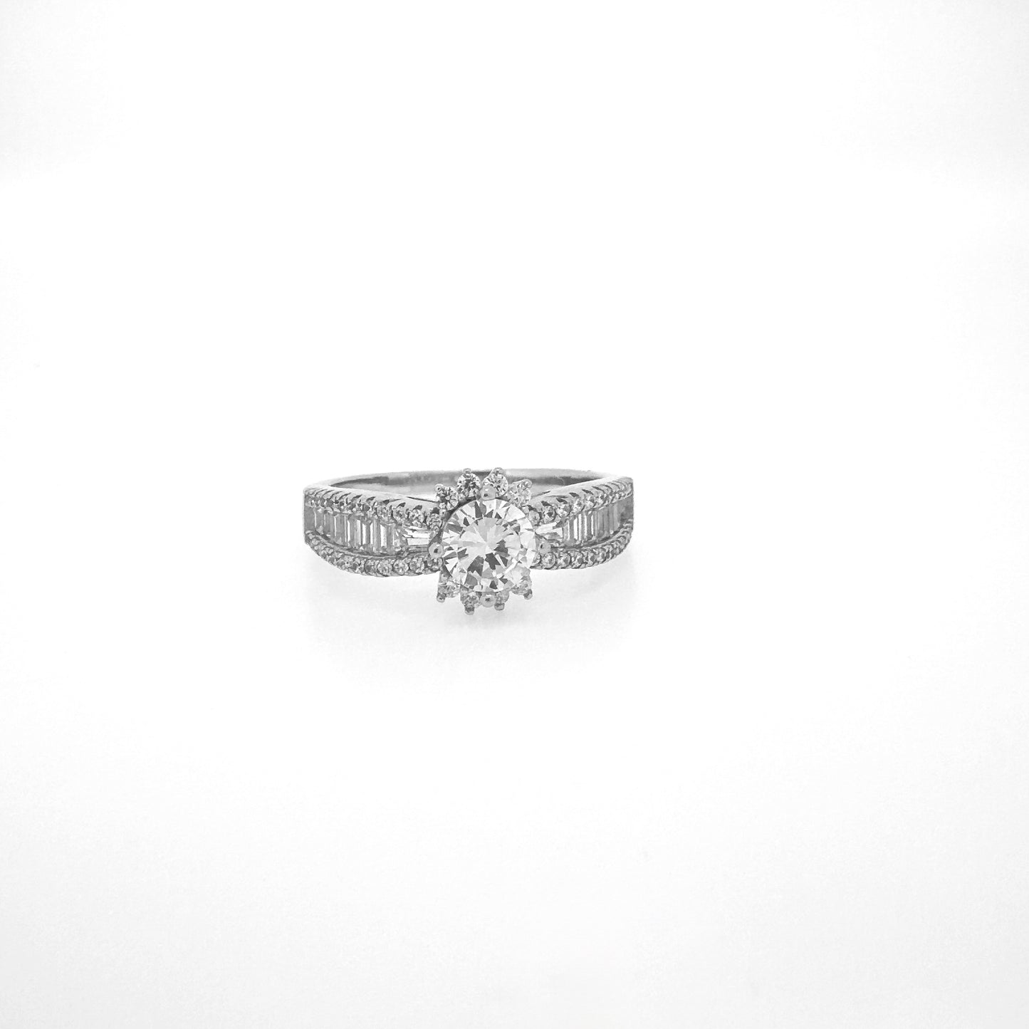 Circular Baguette Cut Sterling Silver Ring
