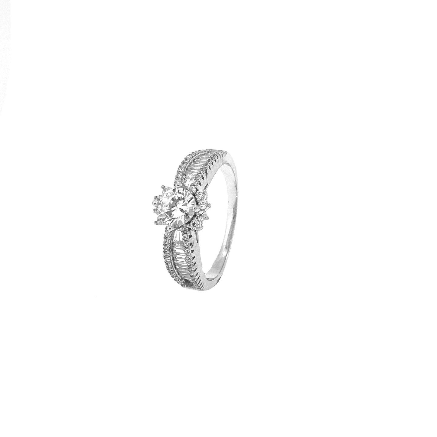 Circular Baguette Cut Sterling Silver Ring