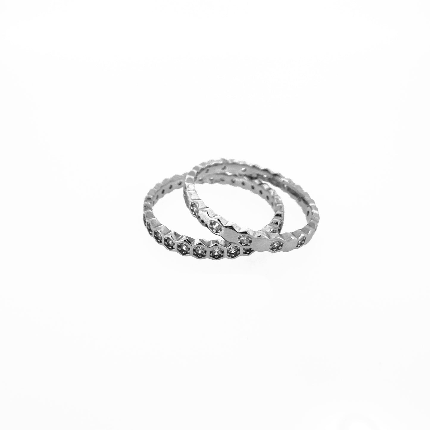 Hexagonal Pavé Sterling Silver Ring