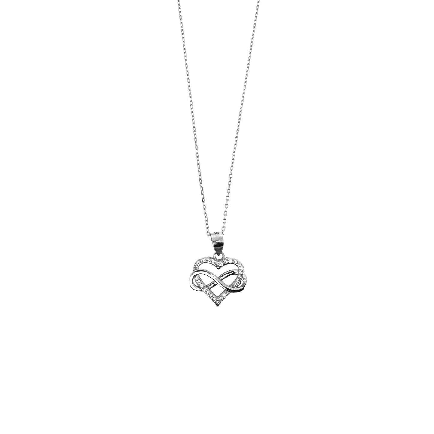 Sterling Silver Pavé Heart With Infinity Necklace Set