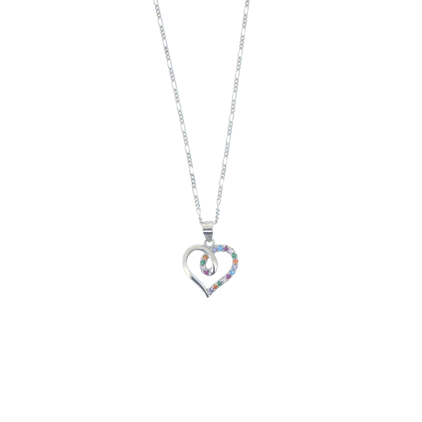 Sterling Silver Colourful Pavé Heart Necklace Set