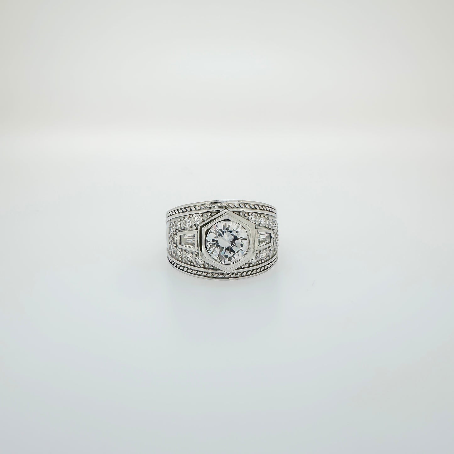 Sterling Silver Hexagon Cubic Zirconia Ring