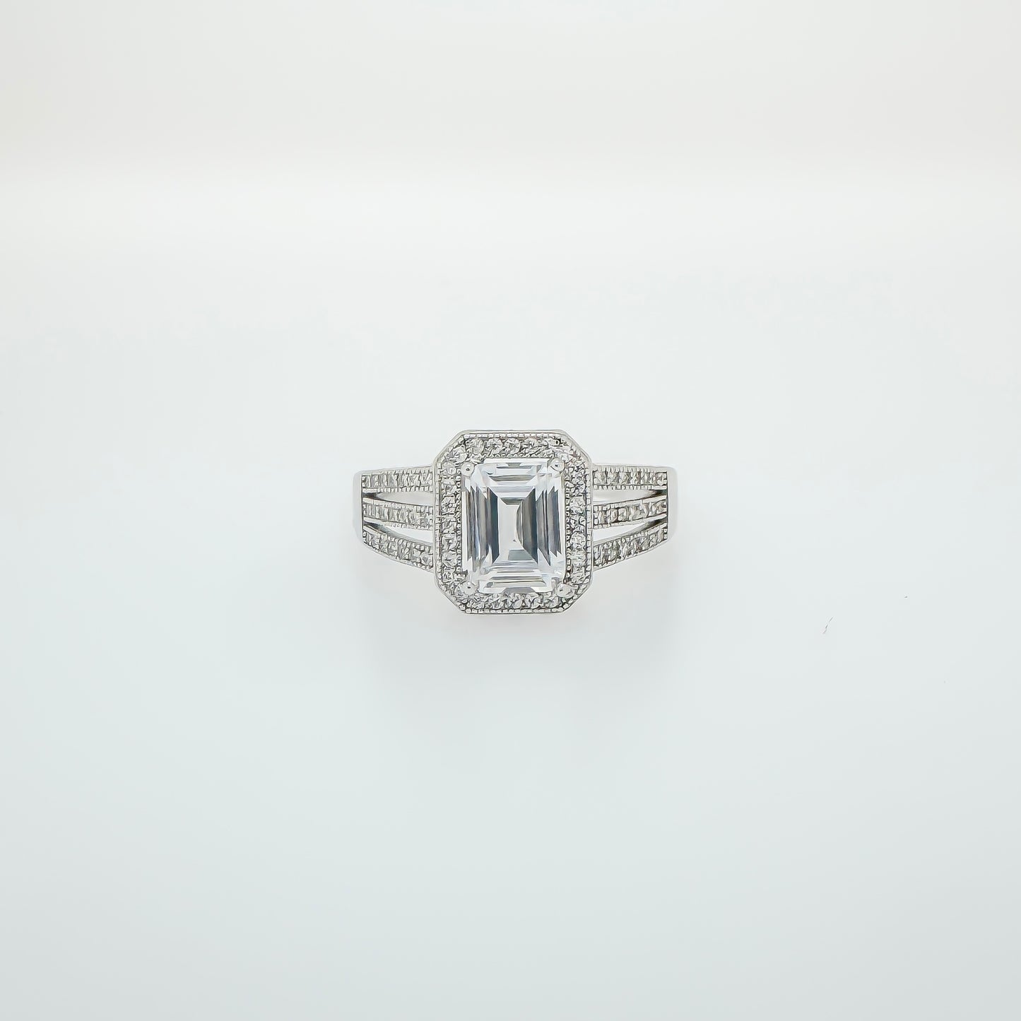 Sterling Silver rectangular Band Cubic Zirconia Ring
