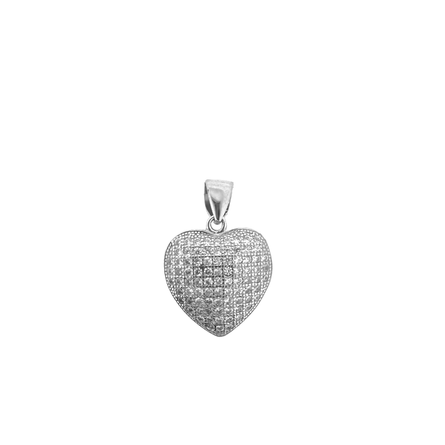 3D Sterling Silver Pavé Heart Pendant