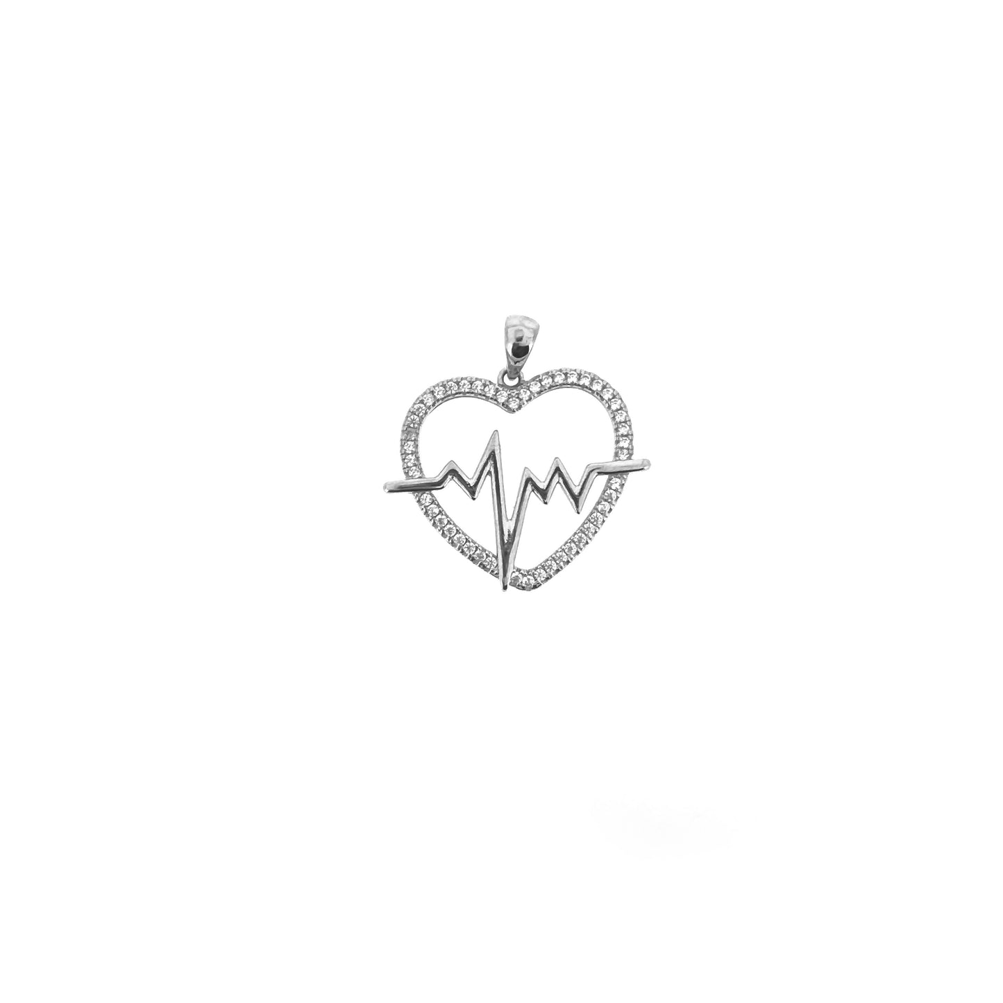 Sterling Silver Pavé Heartbeat Pendant