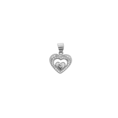 Sterling Silver Pavé Outlined Heart With Center Mini Heart Necklace Set