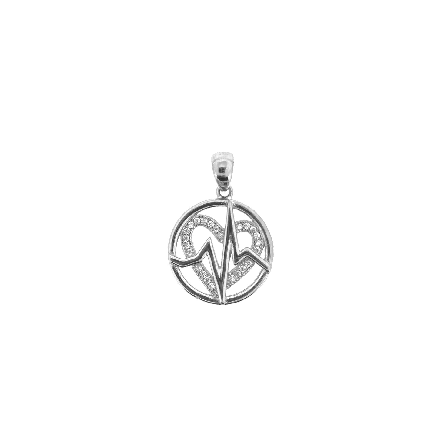 Circular Sterling Silver Heartbeat Pendant